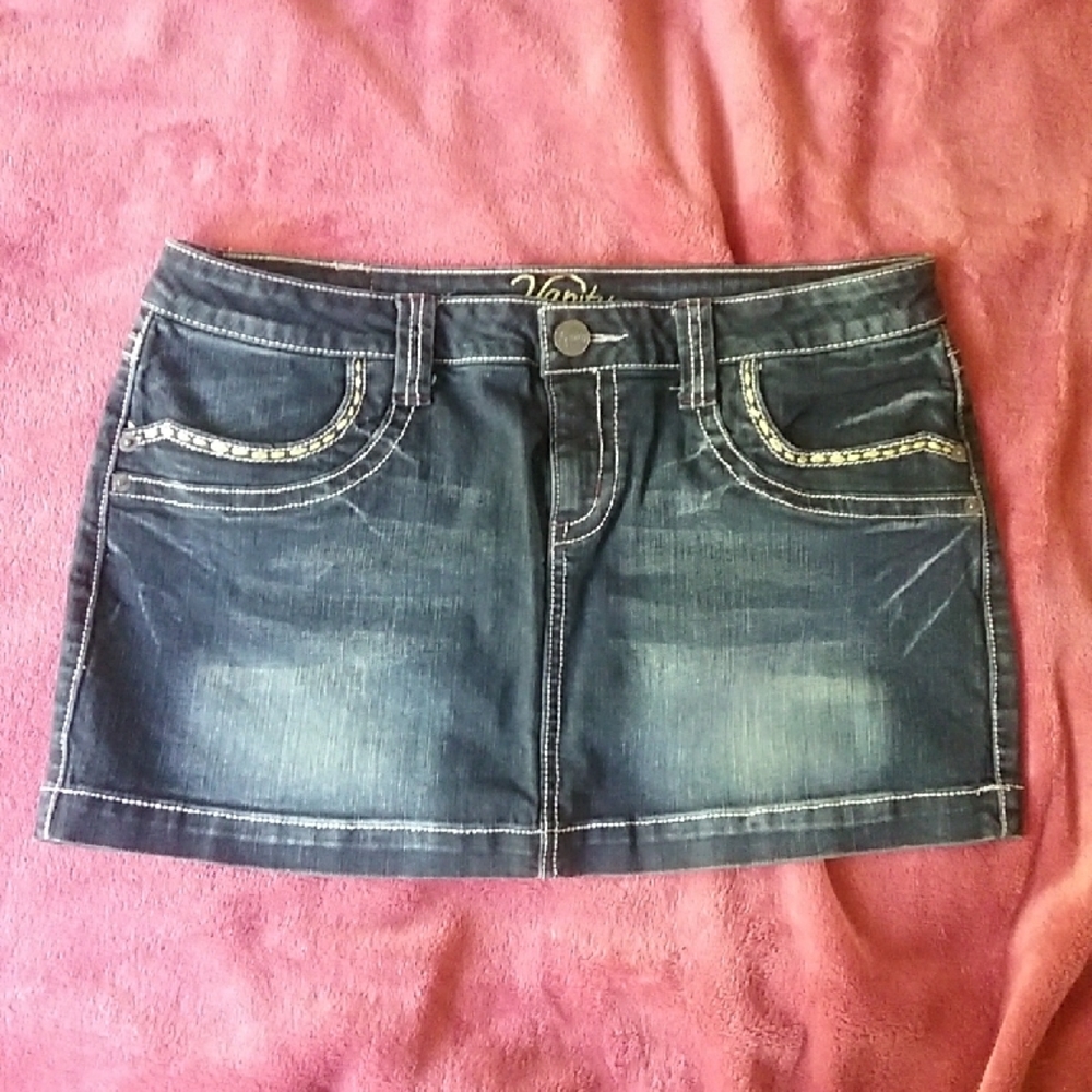 Vanity Jeans Women's Denim Mini Skirt - Dark Blue